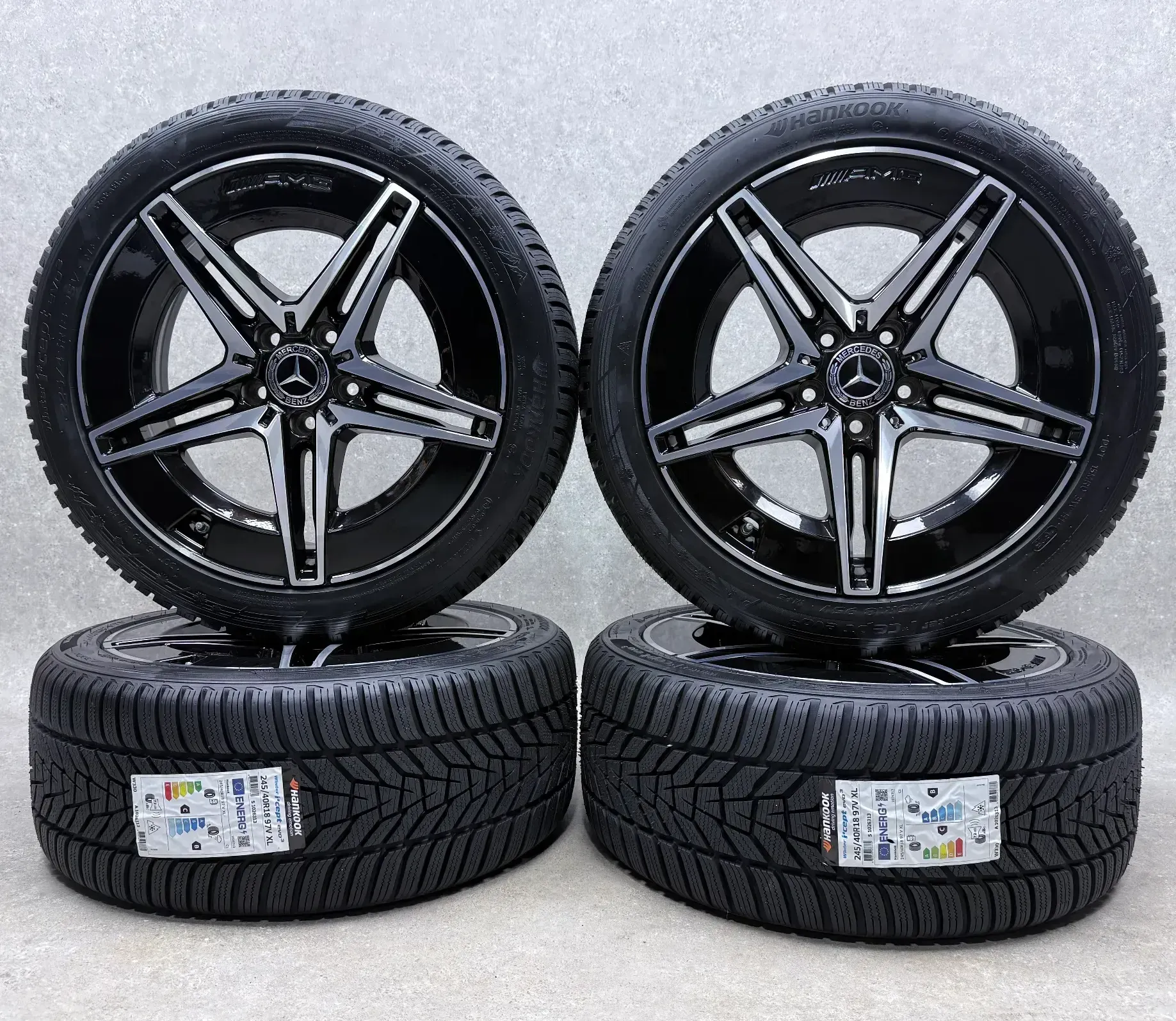 Original Mercedes W206 C Klasse 18 Zoll 5-Doppelspeichen-Rad Winter + RDKS A2064011700 Schwarz Glanzgedreht Neu - Bild 1
